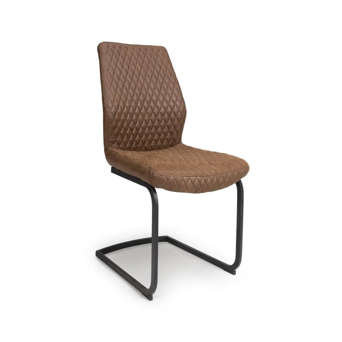 Angled View of Earth Tan Vintage Leather-Look Cantilever Dining Chairs