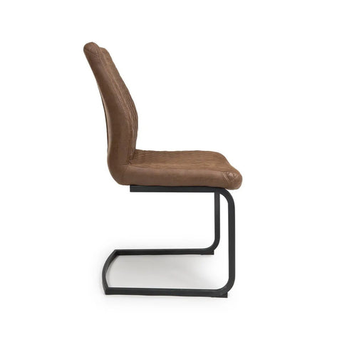 Side View of Earth Tan Vintage Leather-Look Cantilever Dining Chairs