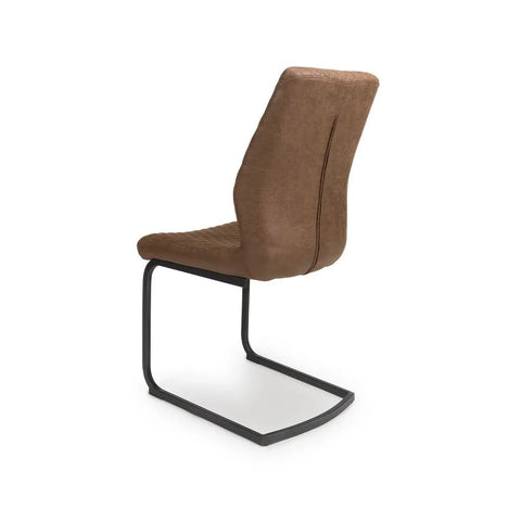 Angled Back View of Earth Tan Vintage Leather-Look Cantilever Dining Chairs