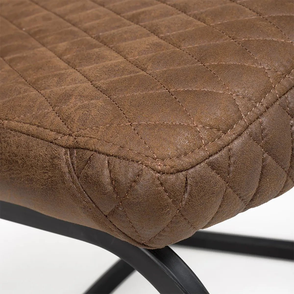 Close Up Fabric Earth Tan Vintage Leather-Look Cantilever Dining Chairs