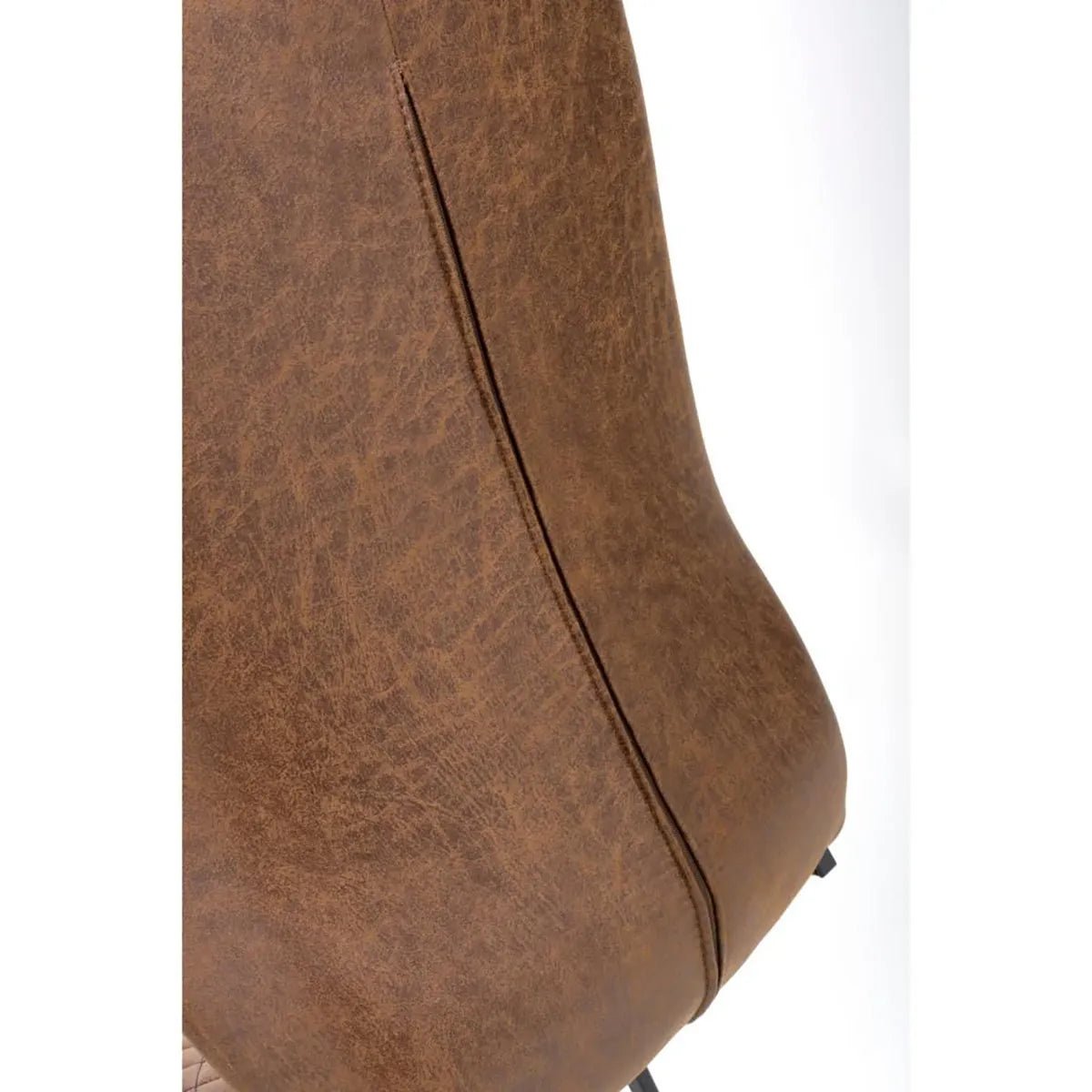 Back detailing of Earth Tan Vintage Leather-Look Cantilever Dining Chairs