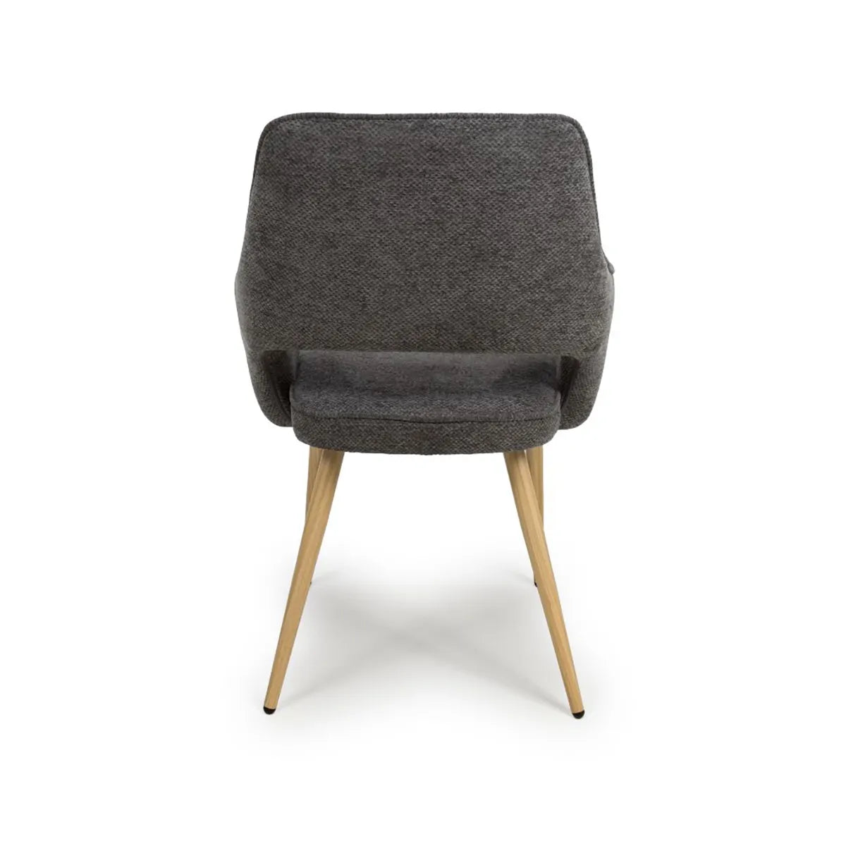 Set of 4 Eaton modern dining armchairs in grey fabric. Soft padded seat, light wood legs & ergonomic shape for comfort & style. - Back View 