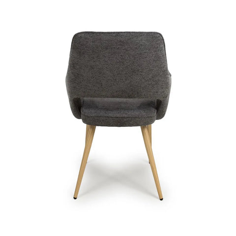 Set of 4 Eaton modern dining armchairs in grey fabric. Soft padded seat, light wood legs & ergonomic shape for comfort & style. - Back View 