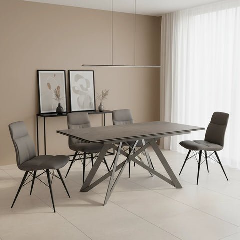 Eclipse Grey Ceramic Extending Dining Table with Alexa Grey Leather Dining Chairs - Pendle Village Furniture