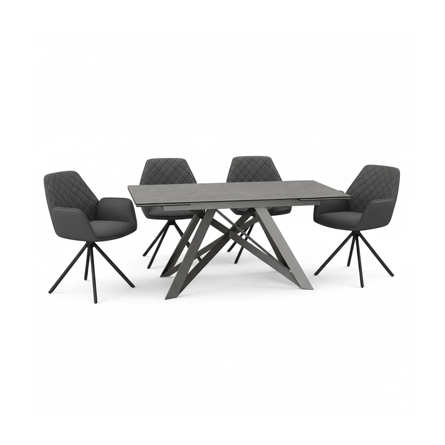 Eclipse Grey Ceramic Ext Dining Table with Lina Grey Leather Swivel Dining Chairs - Pendle Village Furniture