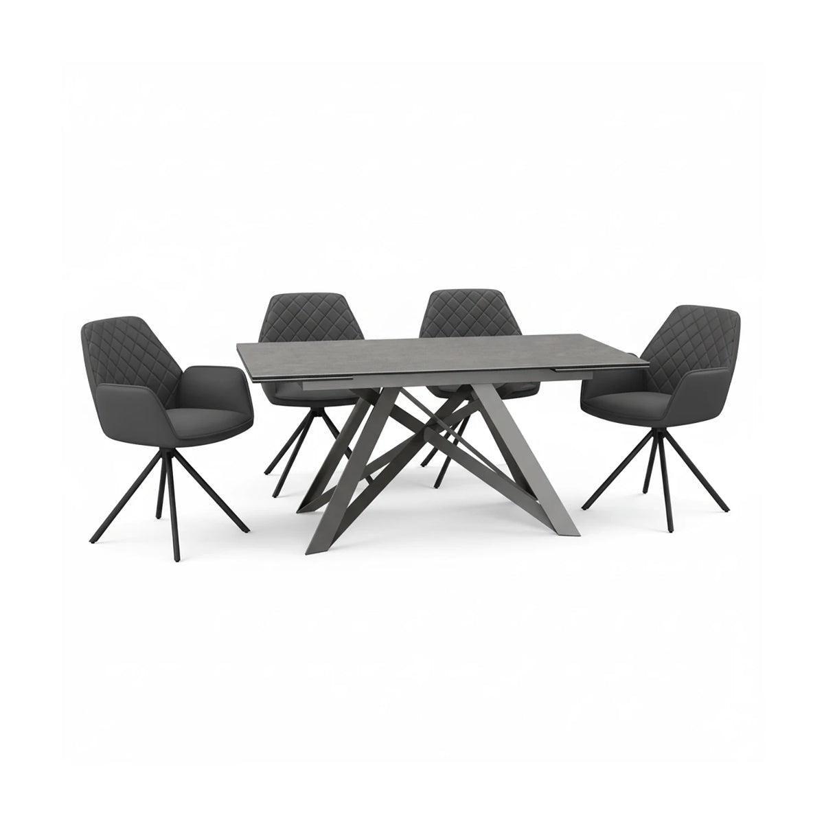 Eclipse Grey Ceramic Ext Dining Table with Lina Grey Leather Swivel Dining Chairs - Pendle Village Furniture