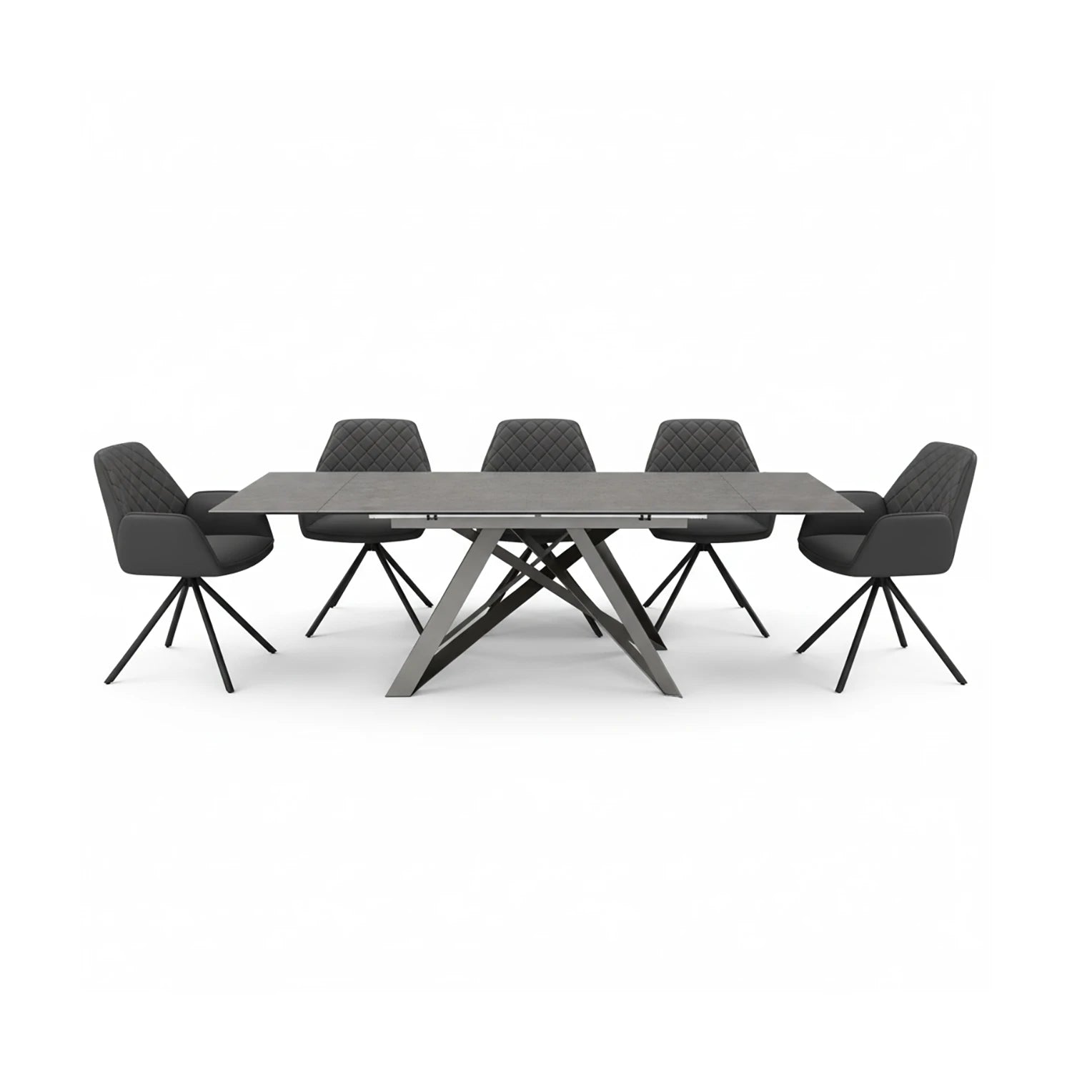 Eclipse Grey Ceramic Ext Dining Table with Lina Grey Leather Swivel Dining Chairs - Pendle Village Furniture