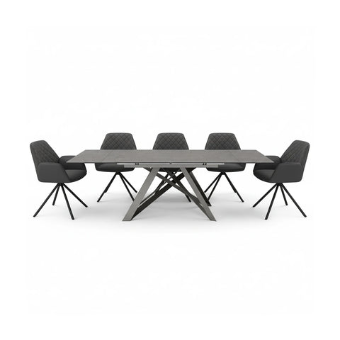 Eclipse Grey Ceramic Ext Dining Table with Lina Grey Leather Swivel Dining Chairs - Pendle Village Furniture