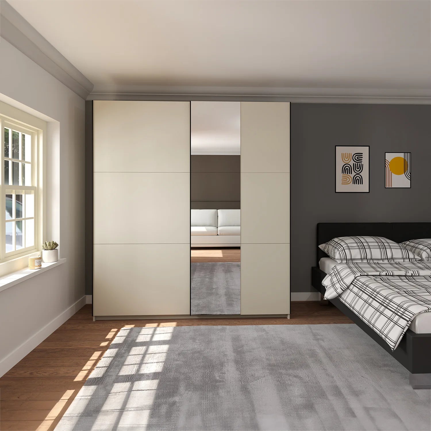 Eldon Cashmere Decor Sliding Door Wardrobe with Mirror Pads - Pendle Village Furniture