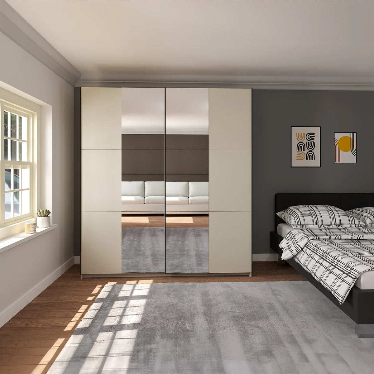 Eldon Premium Cashmere Decor Sliding Door Wardrobe with Mirror Pads - Pendle Village Furniture