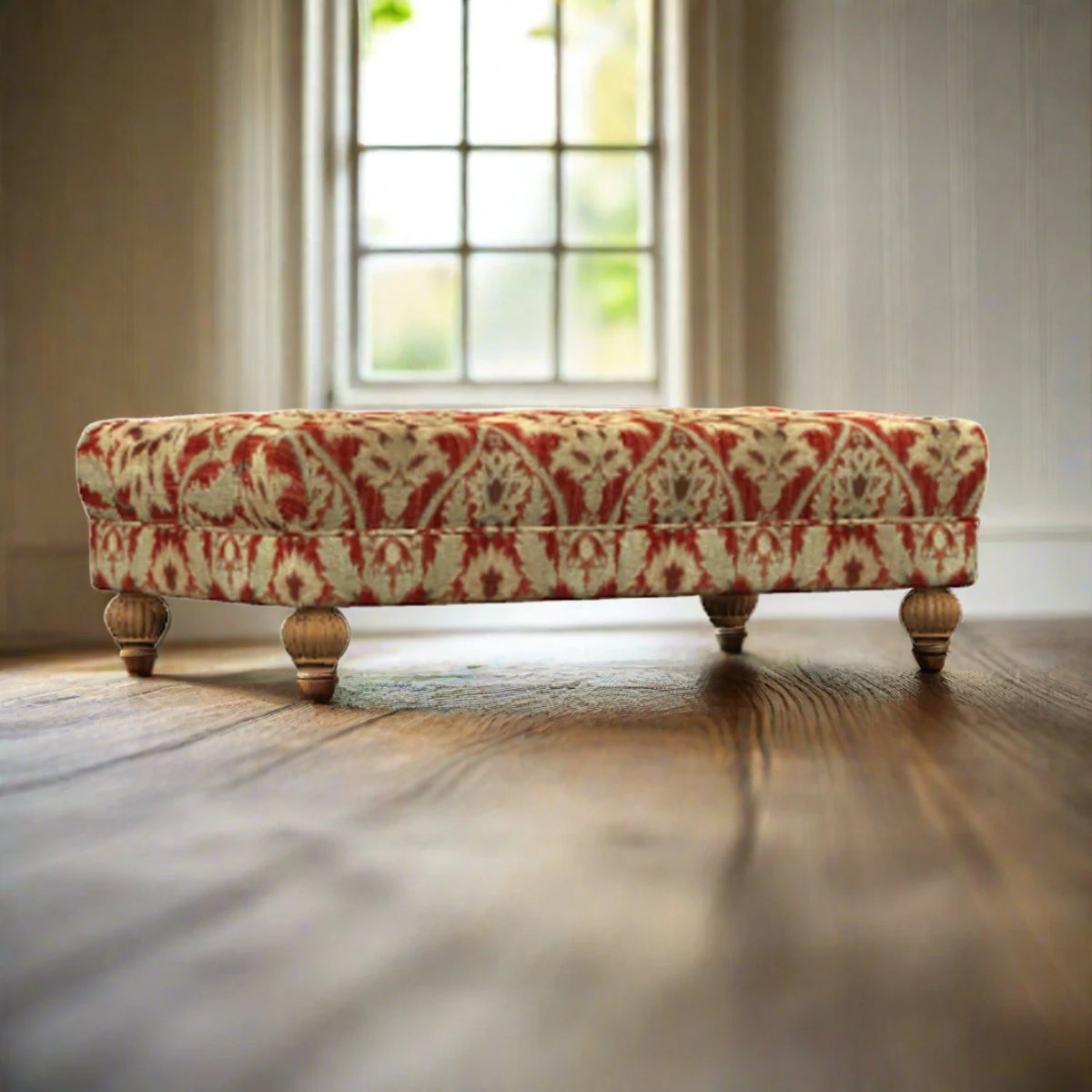 Elgar Tetrad Footstool in Enigma Claret Fabric - Pendle Village Furniture