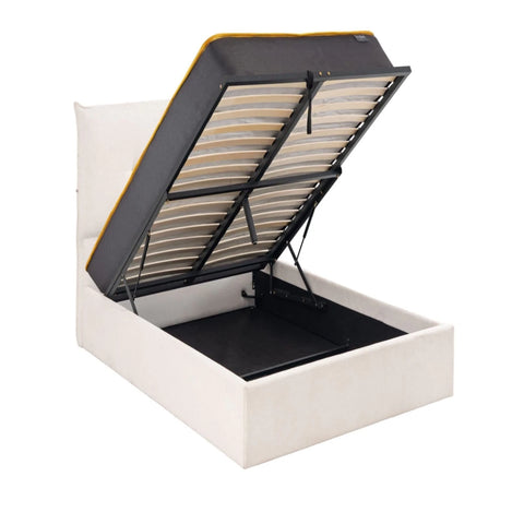 Modern ottoman bed with hidden under mattress storage solution.