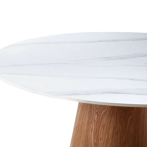 Elise Walnut & White Sintered Stone Round Dining Table