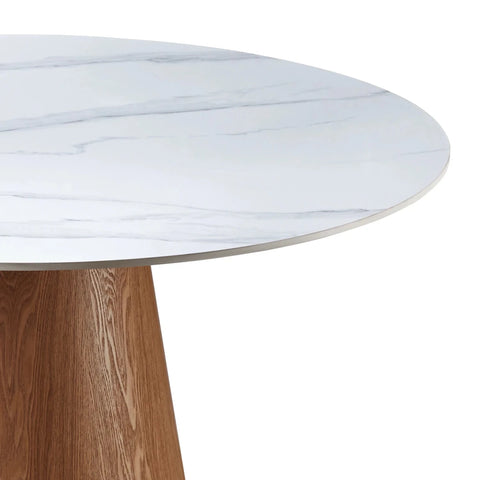 Elise Walnut & White Sintered Stone Round Dining Table
