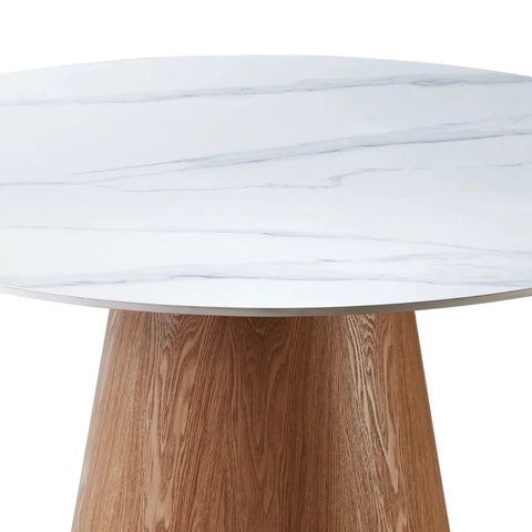 Elise Walnut & White Sintered Stone Round Dining Table
