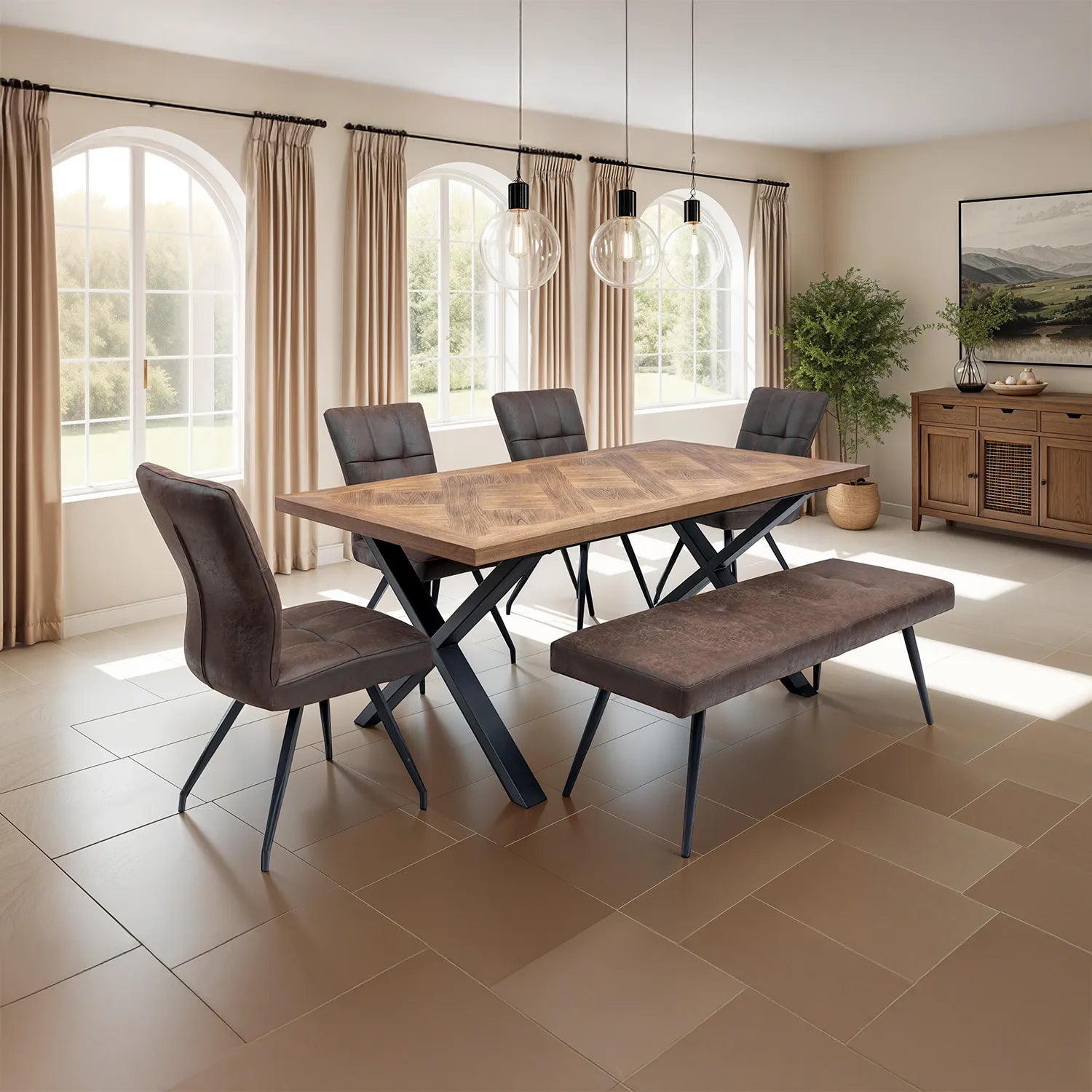 Ellison Antique Ebony Fabric Dining Chair – Set of 4 - Pendle Village Furniture