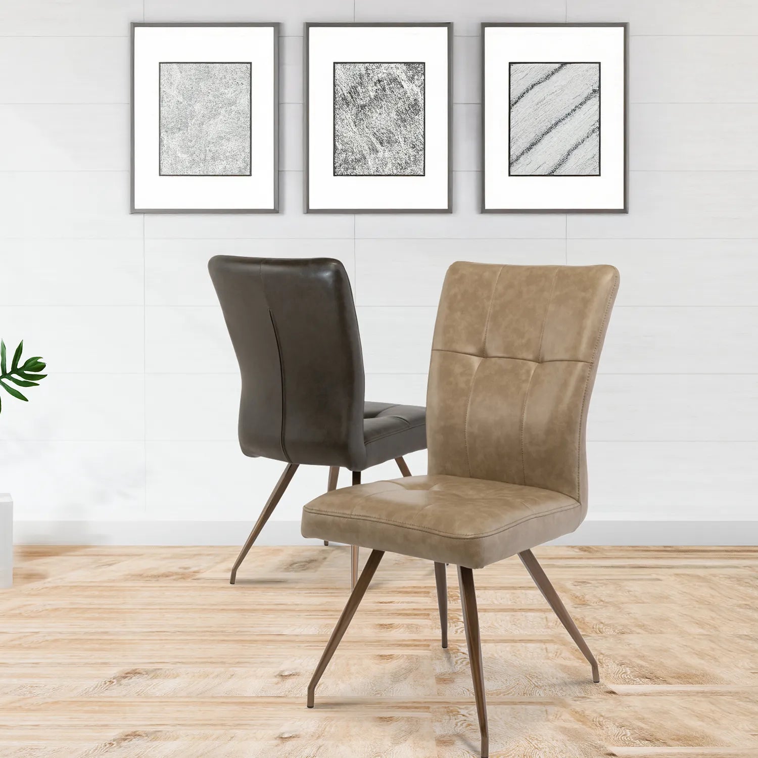 Ellison Dark Brown and Taupe Faux Leather Dining Chair – Set of 4 - Pendle Village Furniture