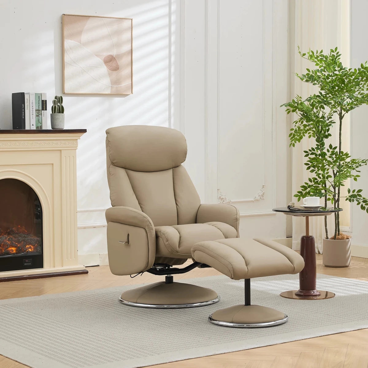 Elma Pebble Full Leather Swivel Recliner Chair & Footstool