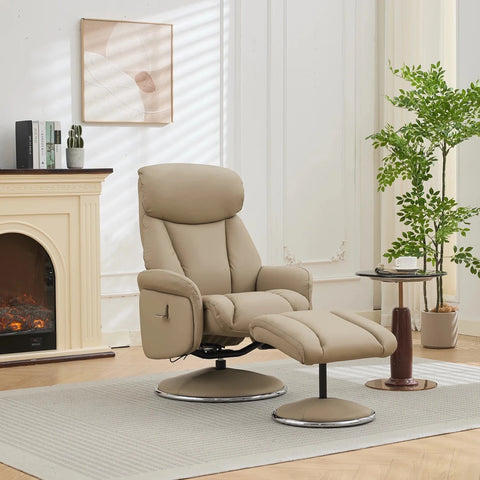 Elma Pebble Full Leather Swivel Recliner Chair & Footstool