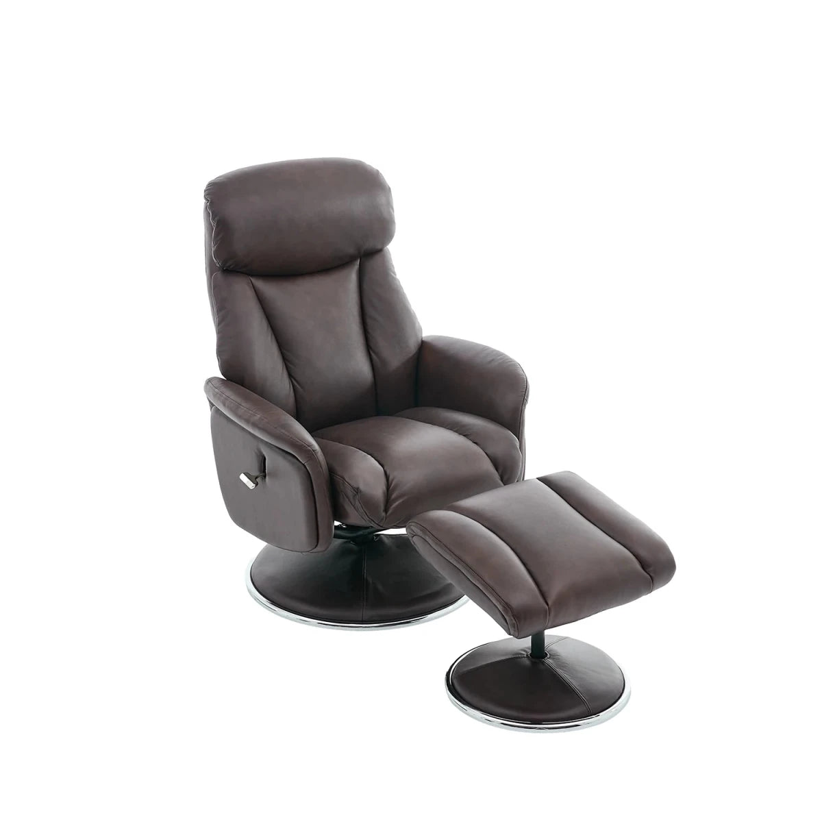 Shop the Elma 100% leather swivel recliner chair with footstool. Manual recline, 360° swivel and premium comfort in a choice of 5 leather colours.
