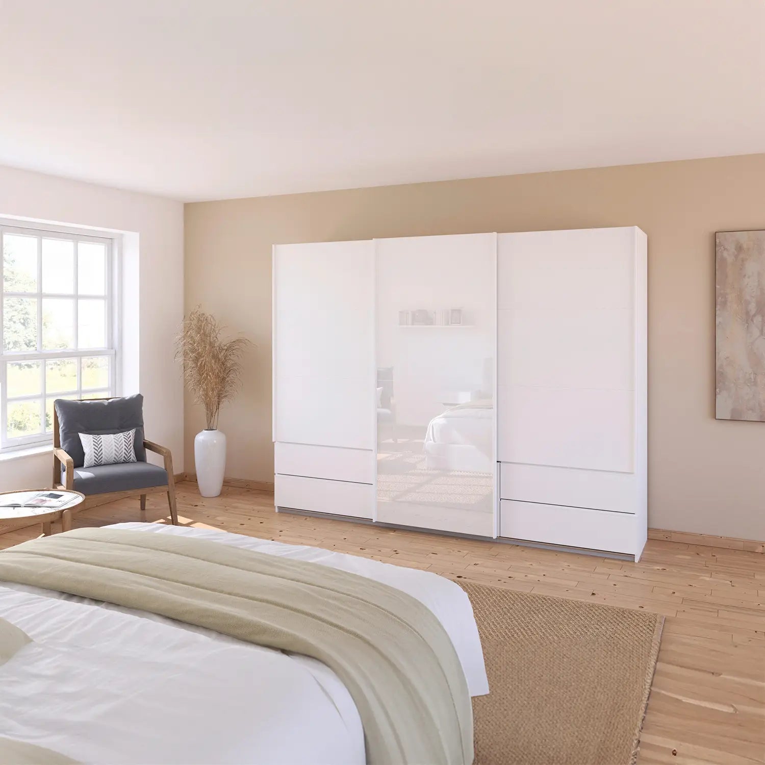 Elon 181cm White 2 Door Sliding Wardrobe with Drawers