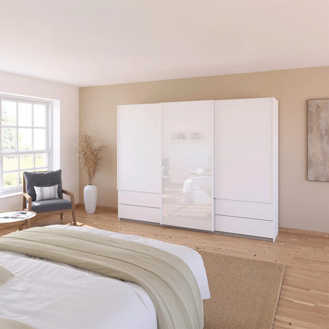 Elon 181cm White 2 Door Sliding Wardrobe with Drawers