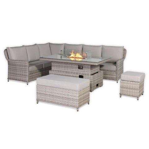 Modern L-shaped garden sofa set with left corner configuration and cushions.