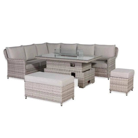 Rattan-style corner seating with spacious and supportive design.