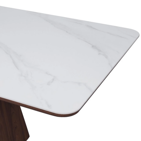 Contemporary walnut dining table with stone surface
