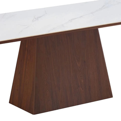 White sintered stone dining table Enza design Walnut Base