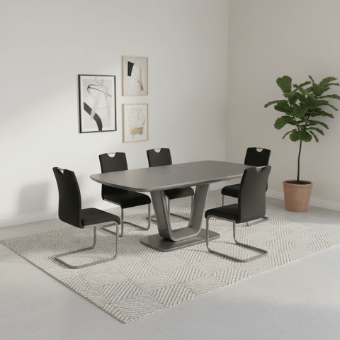 Enzio Light Grey 1.2m Extending Dining Table with 4 Grey Faux Leather Dining Chairs