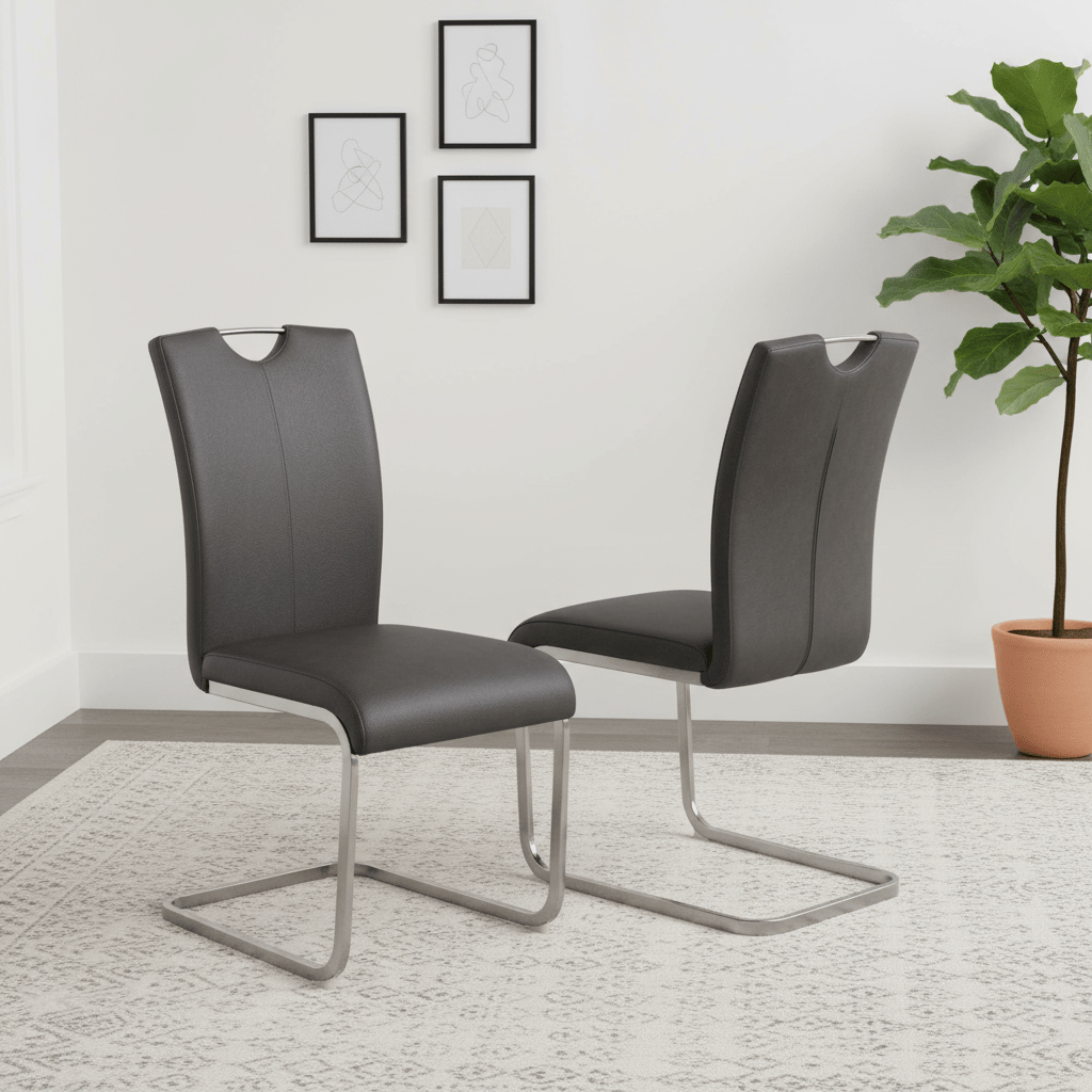 Set of 4 Enzio Grey Faux Leather Cantilever Dining Chairs