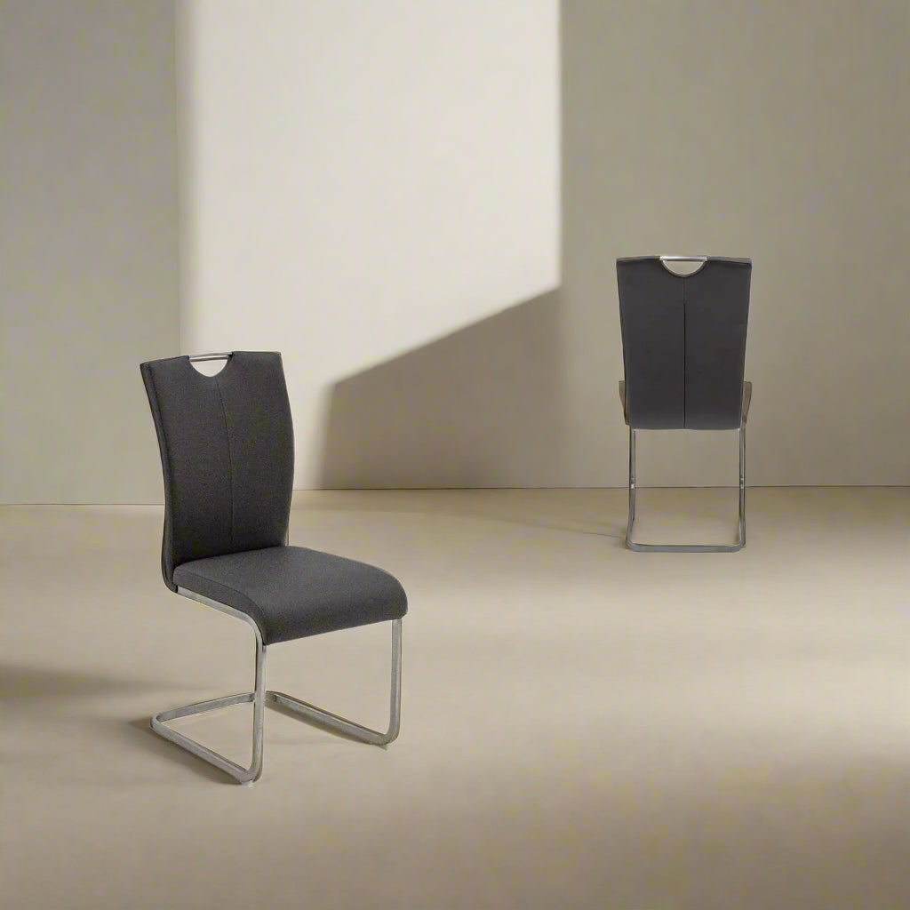 Set of 4 Enzio Grey Faux Leather Cantilever Dining Chairs