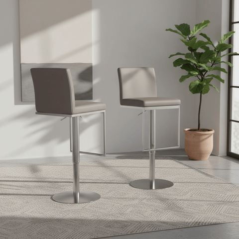 Enzo Taupe Leather Bar Stool - Set of 2