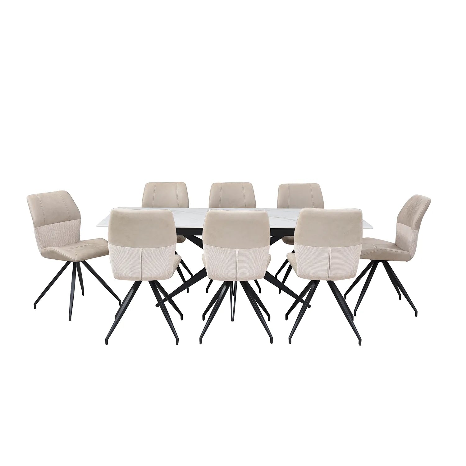 Ethan 1.6M White Sintered Stone Ext Dining Table with Swivel Dining Chairs - Pendle Village Furniture