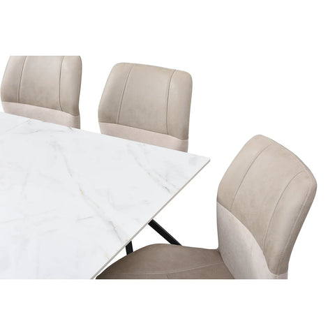 Ethan 1.6M White Sintered Stone Ext Dining Table with Swivel Dining Chairs - Pendle Village Furniture