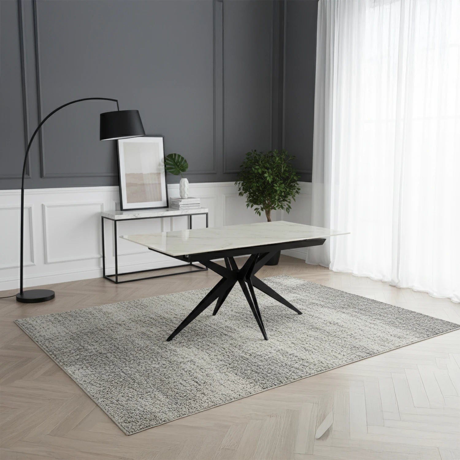 Ethan 1.6M White Sintered Stone Autorise Extending Dining Table - Pendle Village Furniture