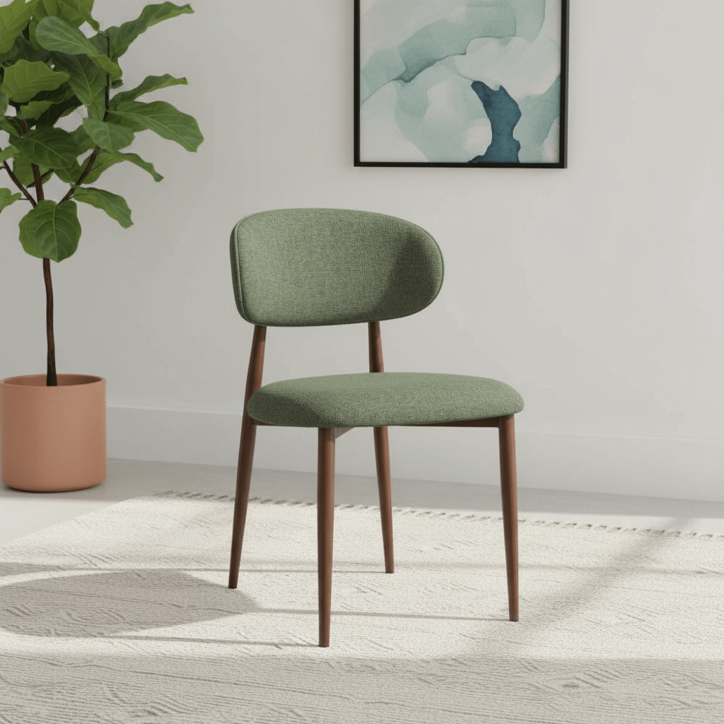 Etta Fabric Green Dining Chair - Styled in a Bedroom