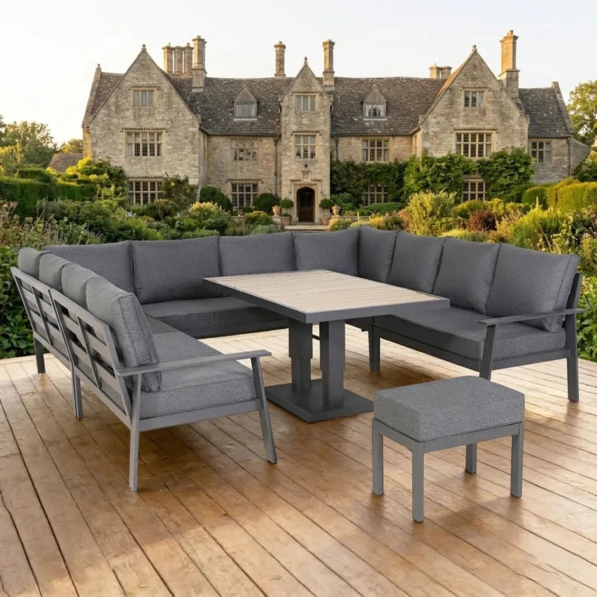 Large U shape garden dining set for entertaining and family use.