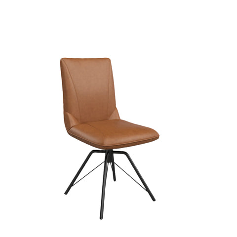 Toronto 110cm White Marble Look Round Dining Table with Tan Leather Dining Chairs - Pendle Village Furniture
