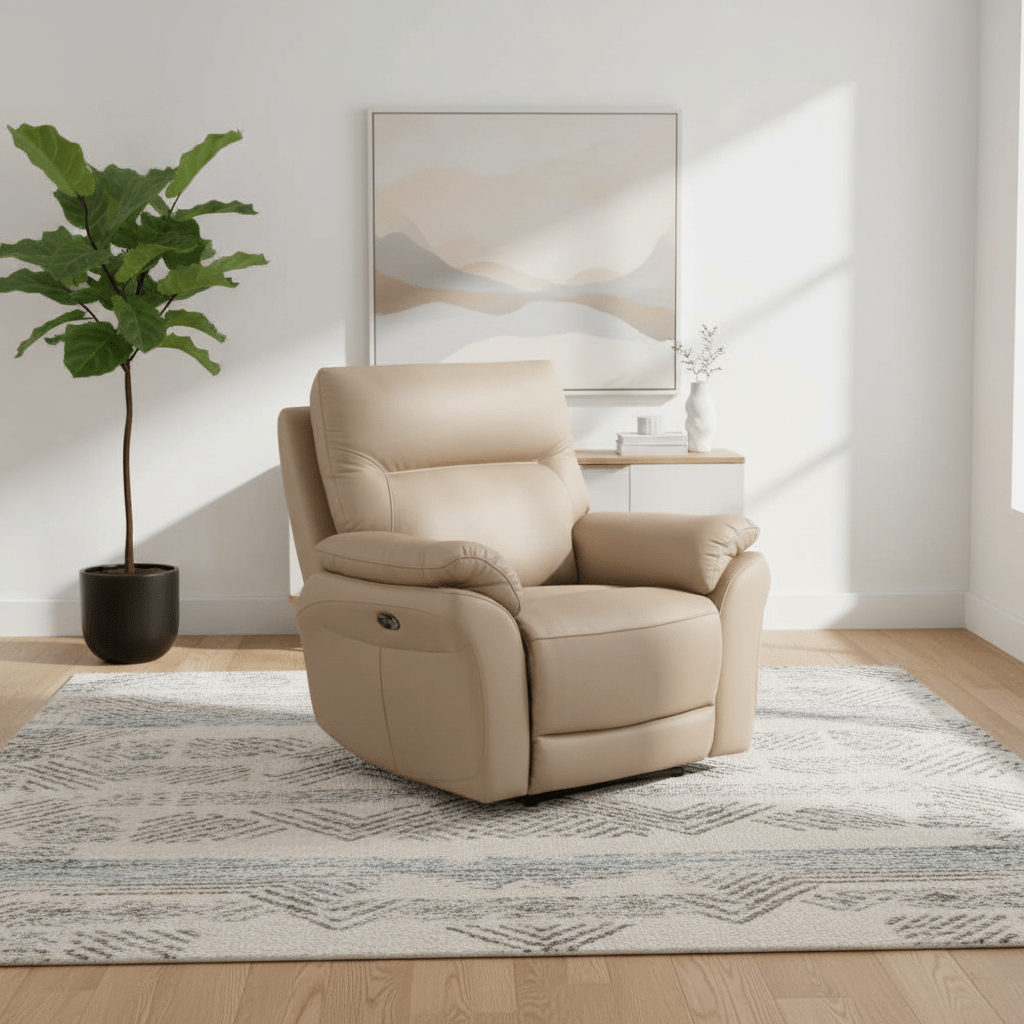 Foster Latte Leather Electric Reclining Armchair
