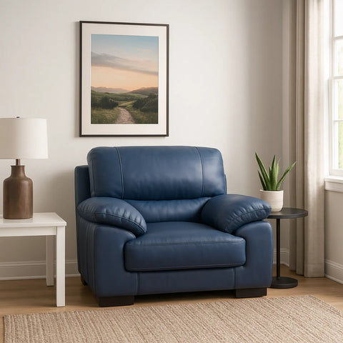Falcon Italian Leather Armchair in Navy Blue - Pendle Village Furniture