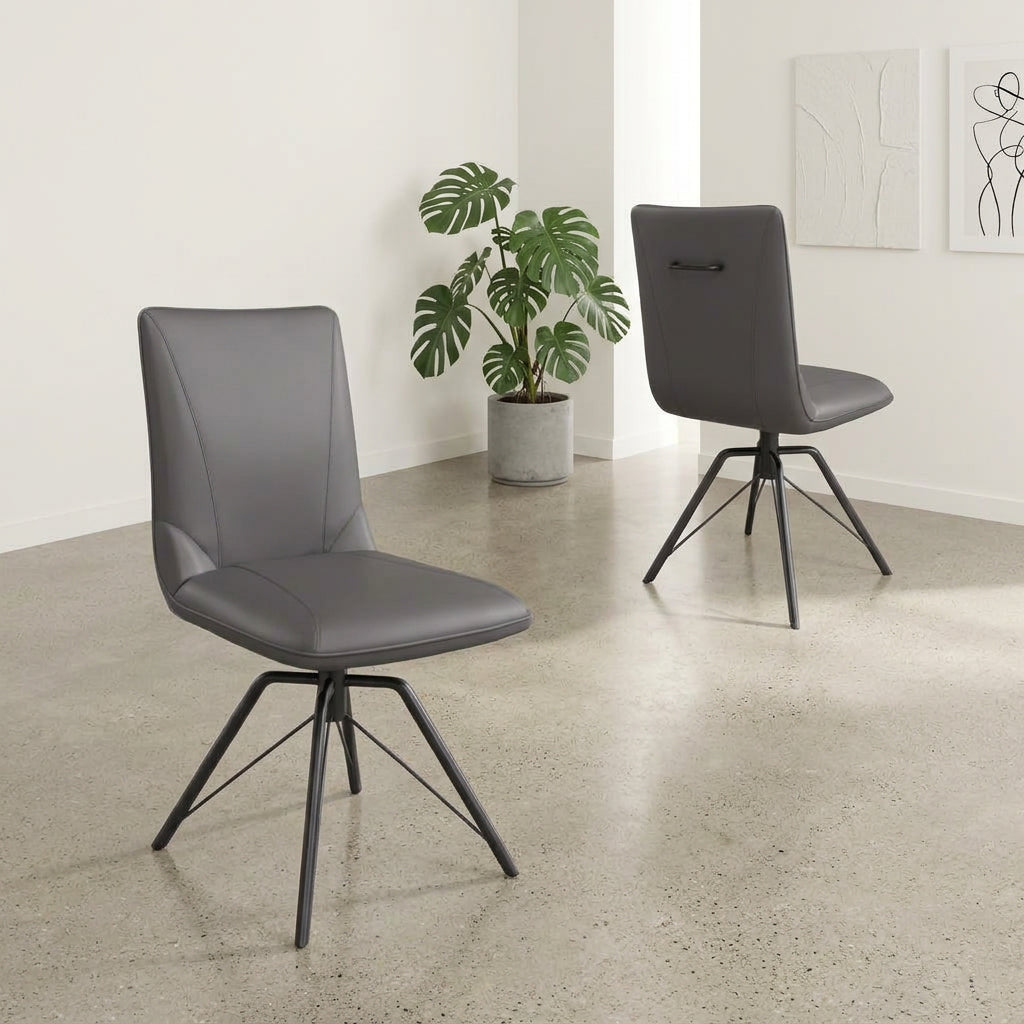 Fara Grey Faux Leather Swivel Dining Chair - Set of 4