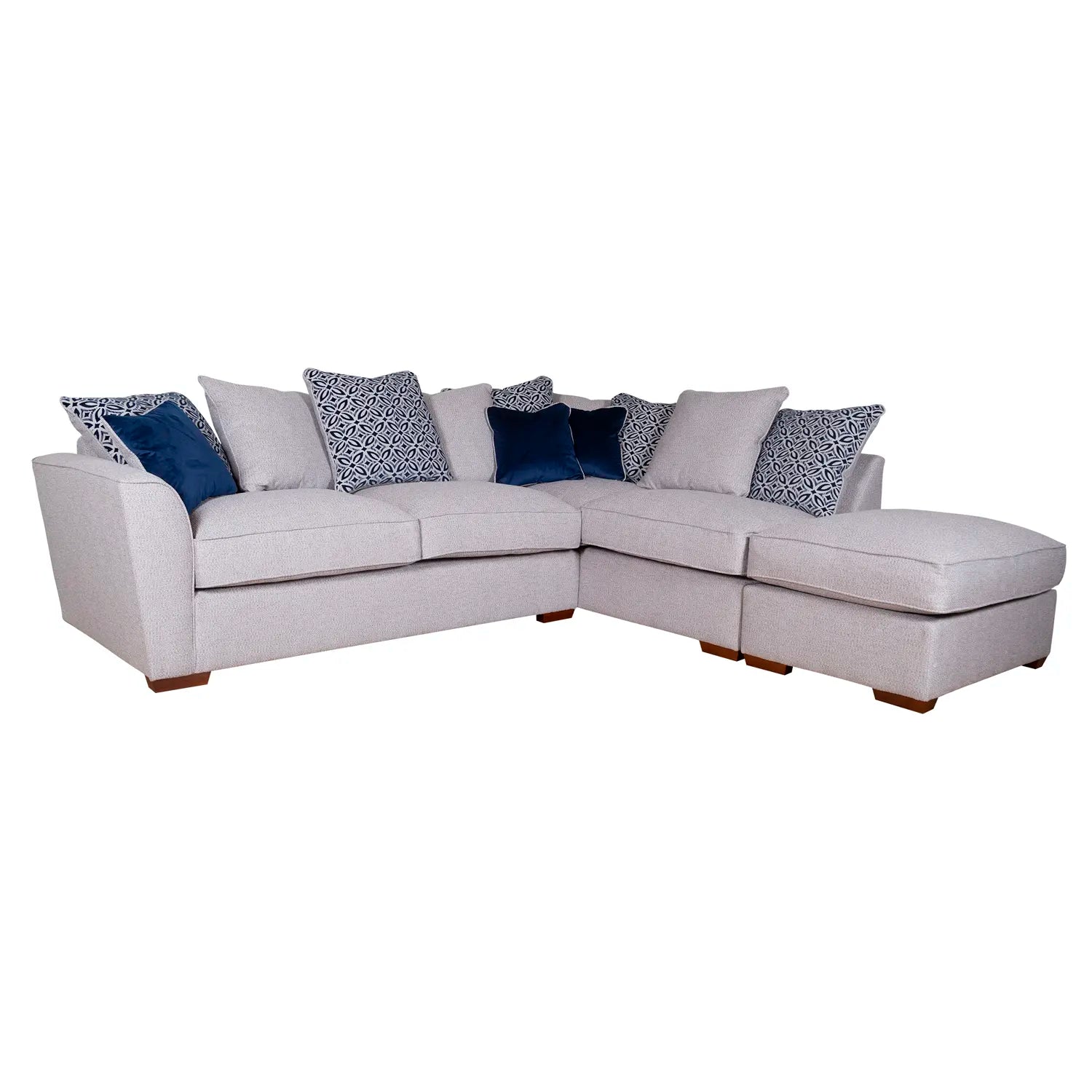 Fargo Grey and Blue Corner Chaise Sofa Group, available in a variety of fabrics and colours - Main Image 