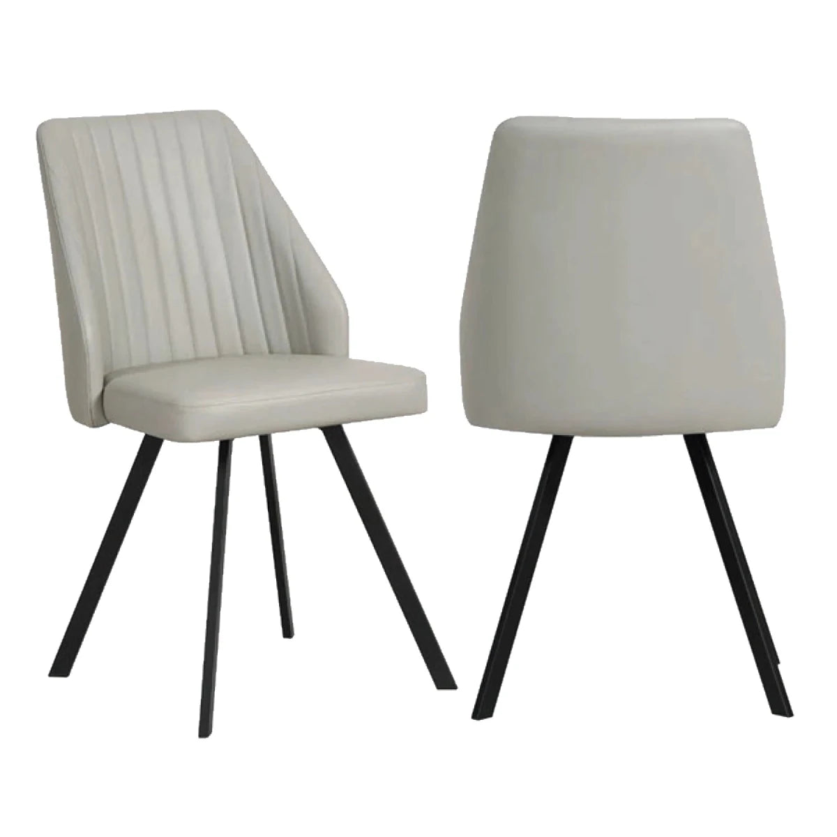 Two gray chairs with black legs on a white background