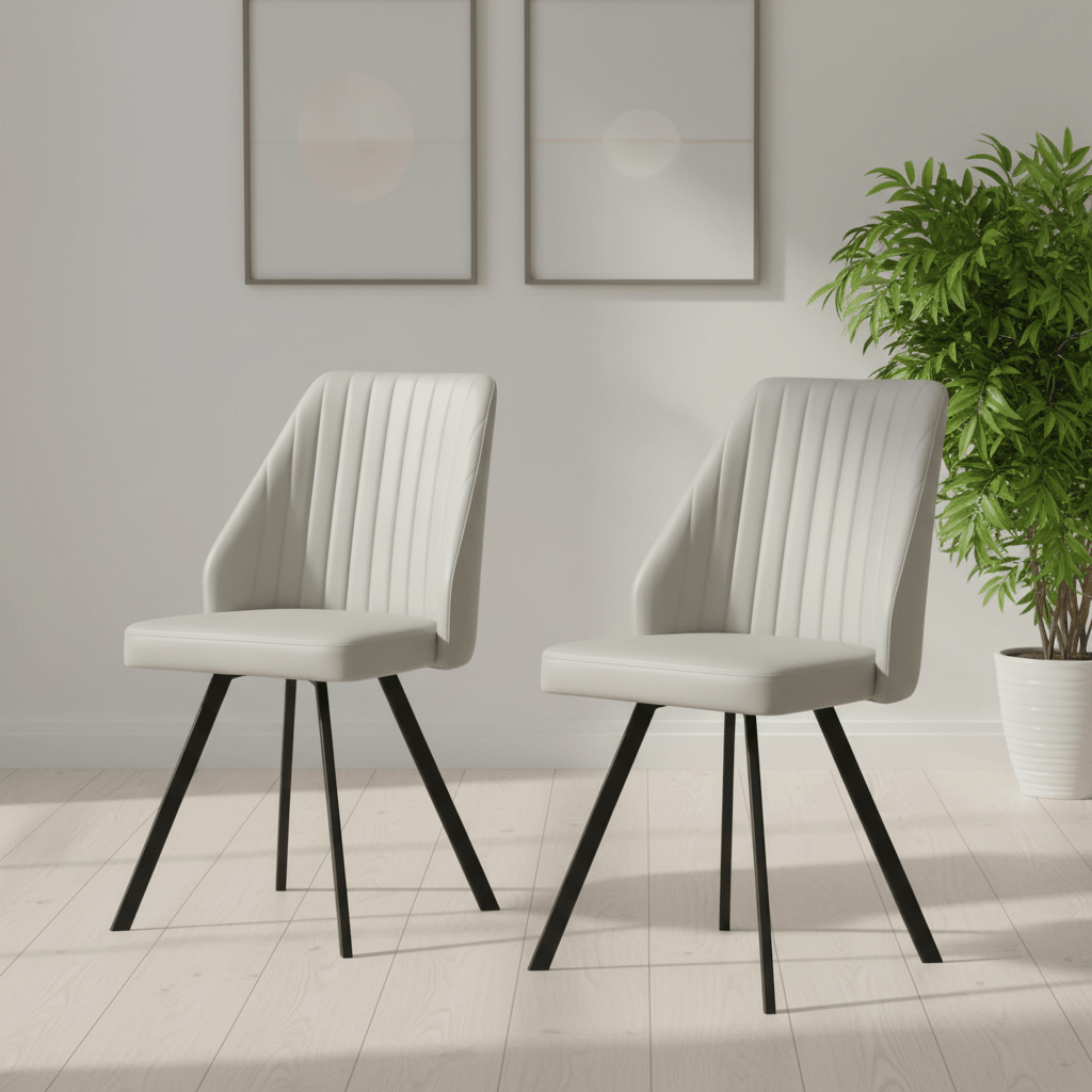 Federic Light Grey Leather Set of 4 Dining Chairs