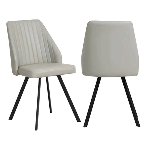 Two gray chairs with black legs on a white background