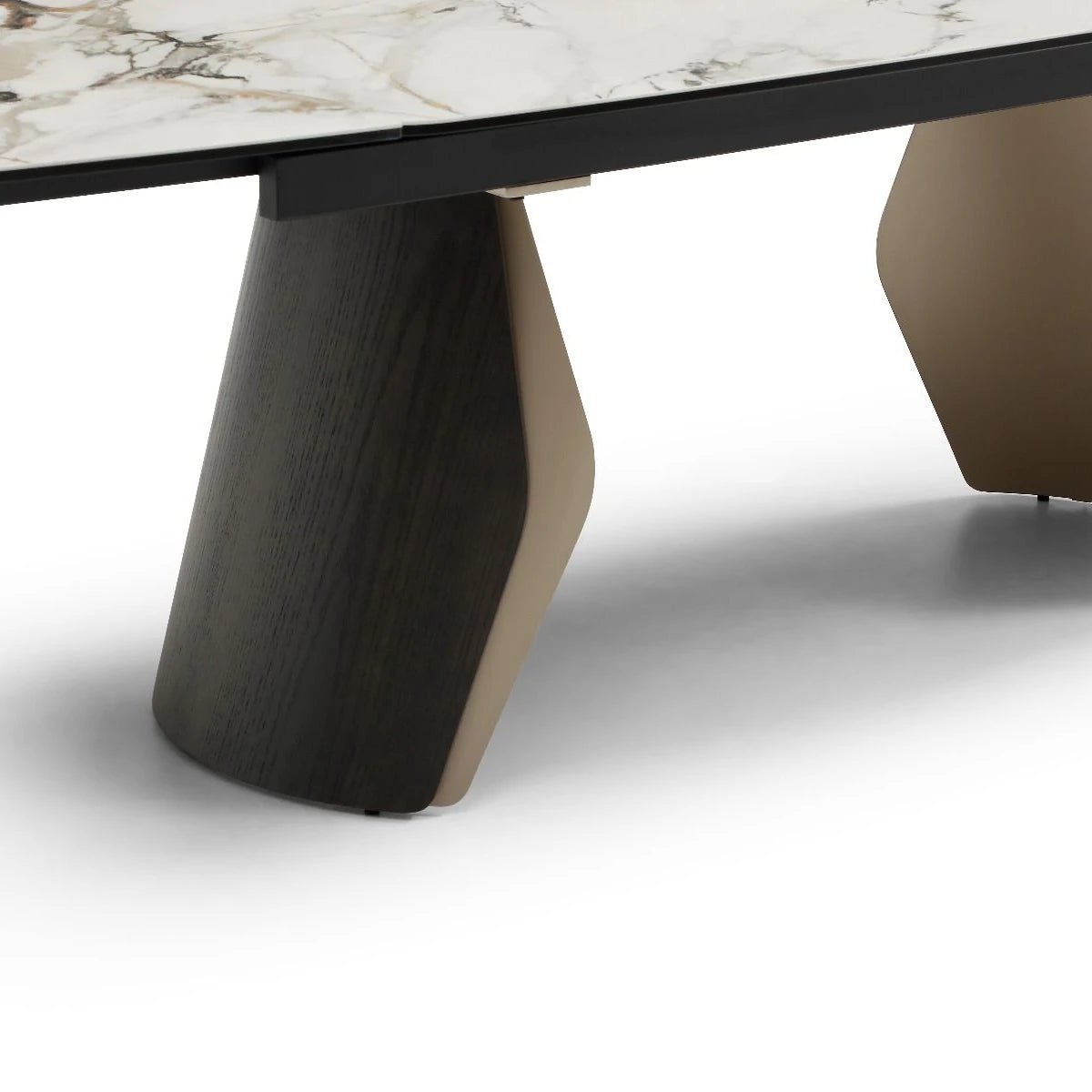 Fina Extending Dining Table Black Ash & Calacatta Verde Stone 180–260cm - Base Close up