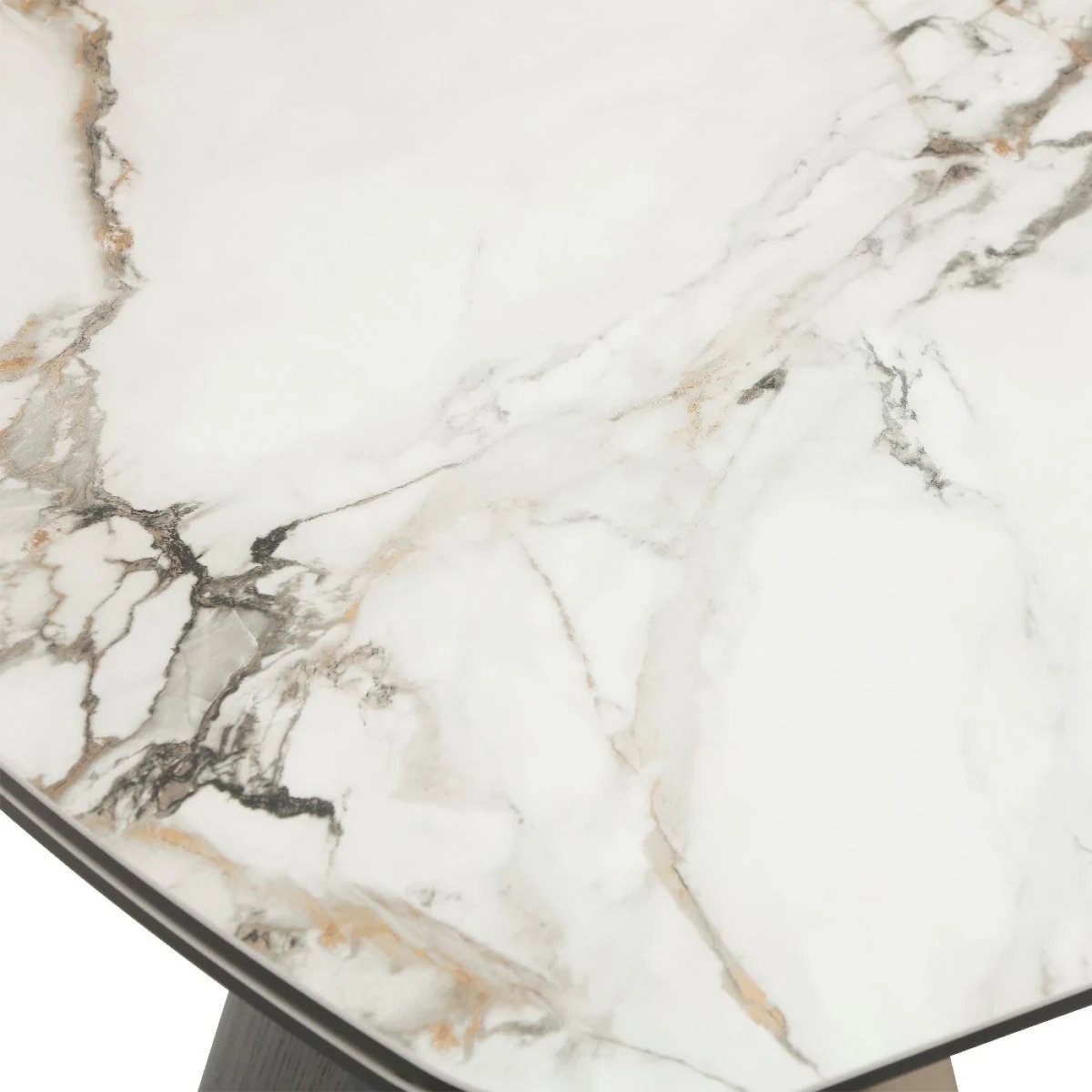 Fina Extending Dining Table Black Ash & Calacatta Verde Stone 180–260cm - top Close up