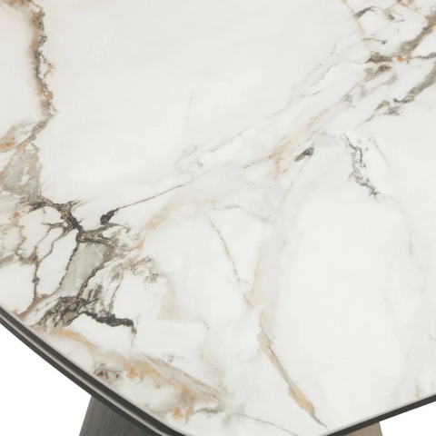 Fina Extending Dining Table Black Ash & Calacatta Verde Stone 180–260cm - top Close up